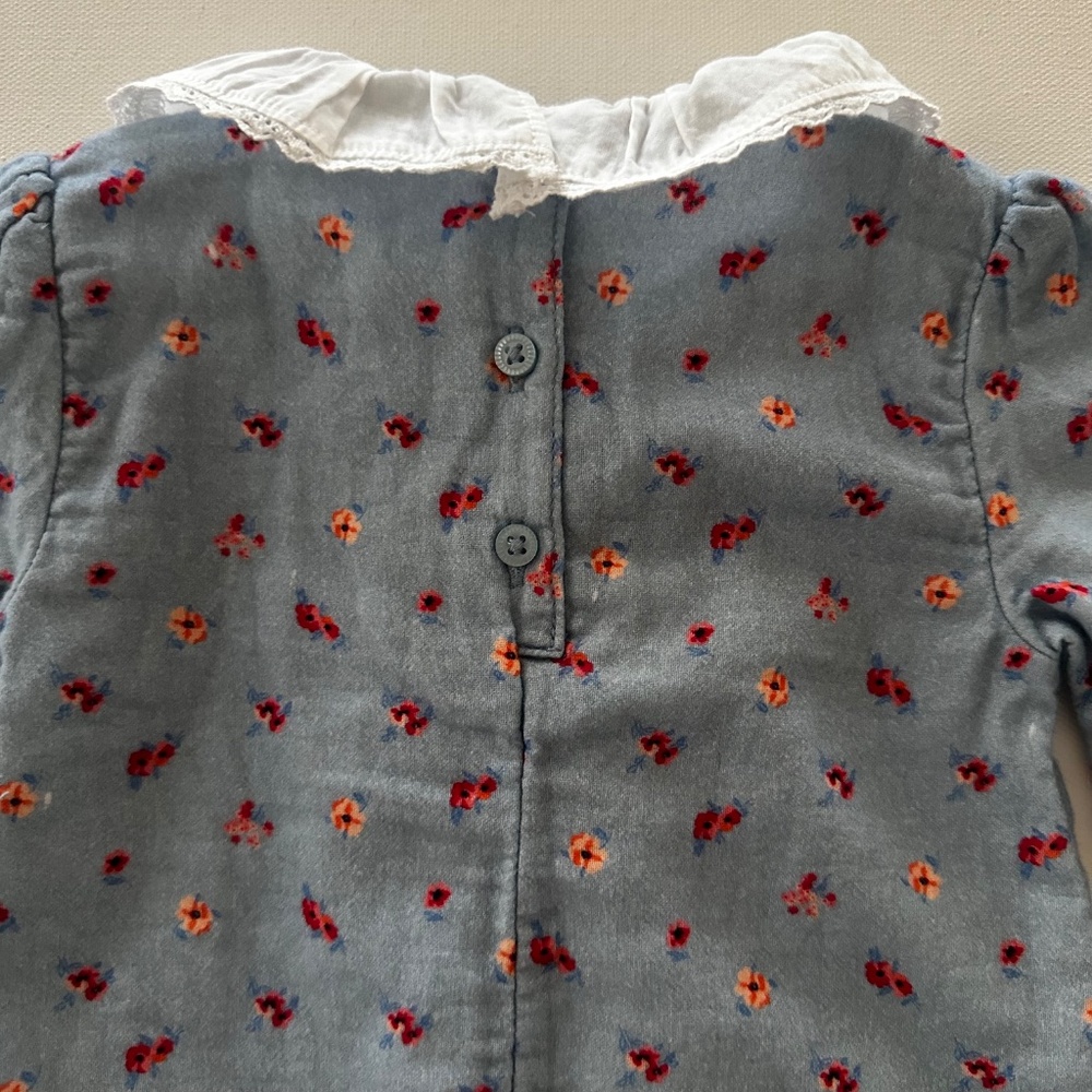 Janie and Jack 12-18 Months Baby Girl Blue Floral Long Sleeve Romper - Picture 6 of 6